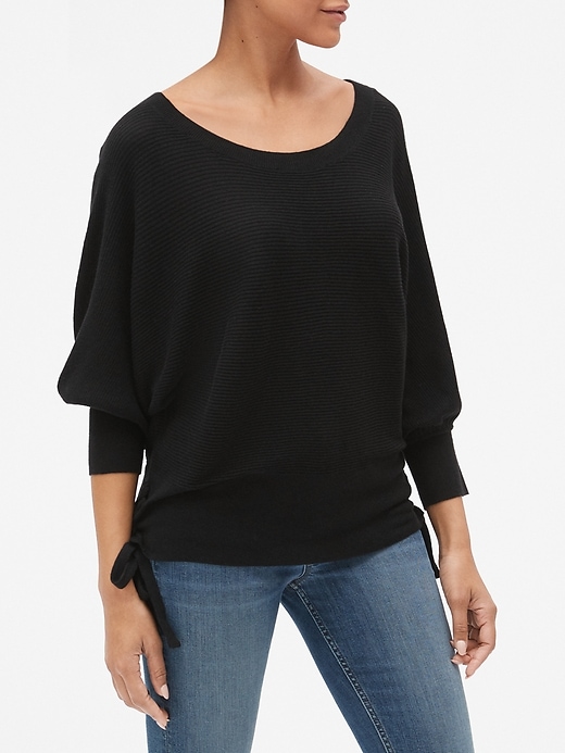 Image number 5 showing, Puff-Sleeve Pullover Sweater with Lace-Up Detail