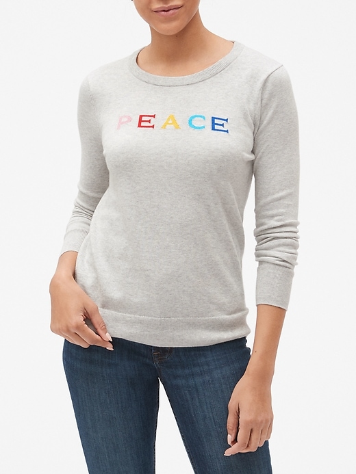 Image number 1 showing, Peace Intarsia Crewneck Pullover Sweater