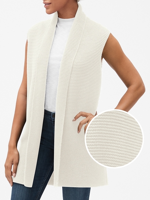 Textured Sleeveless Shawl Collar Cardigan Sweater