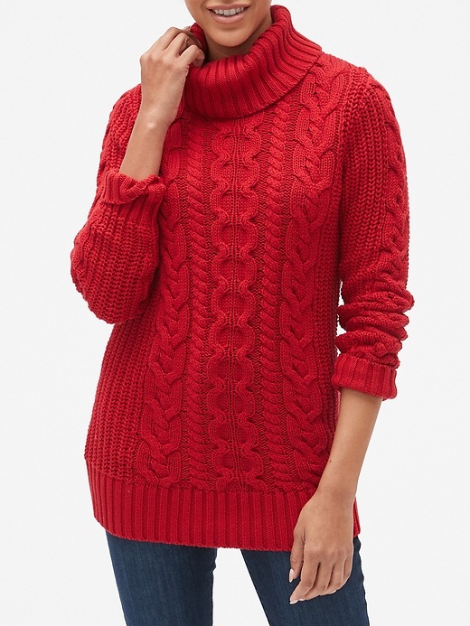 Image number 2 showing, Cable-Knit Turtleneck Pullover Sweater Tunic