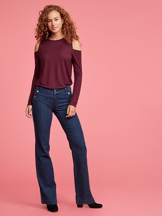 Image number 1 showing, Mid Rise Wide-Leg Jeans in Stretch