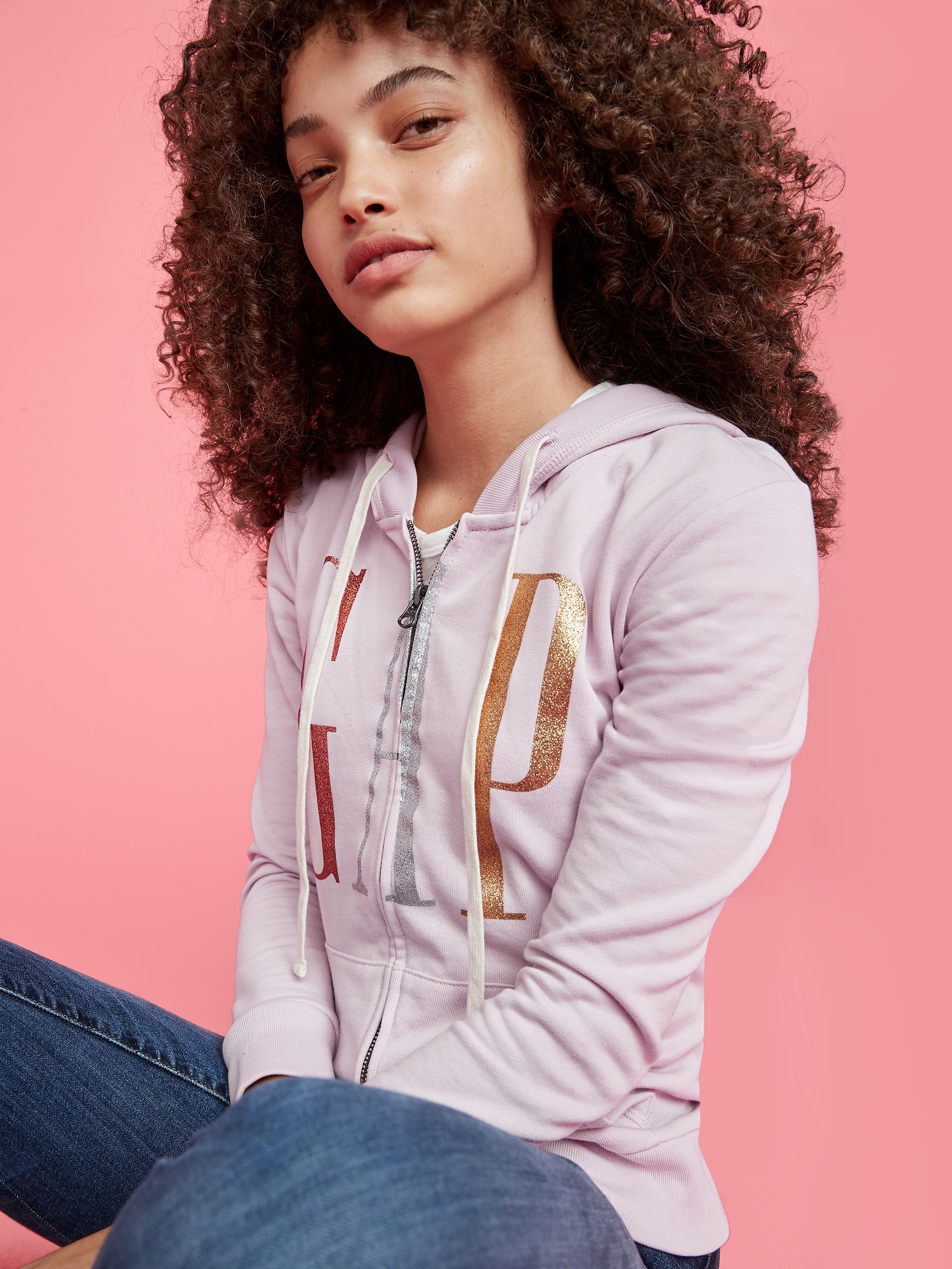 GAP big logo zip hoodie キラキラ 平成 ピンク Glitter Gap Logo Full-Zip Hoodie | Gap Factory