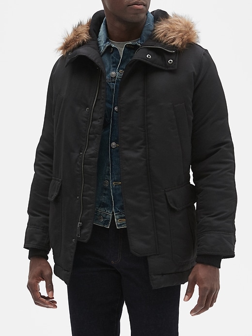 Image number 1 showing, Hooded Parka Jacket with Faux-Fur Trim