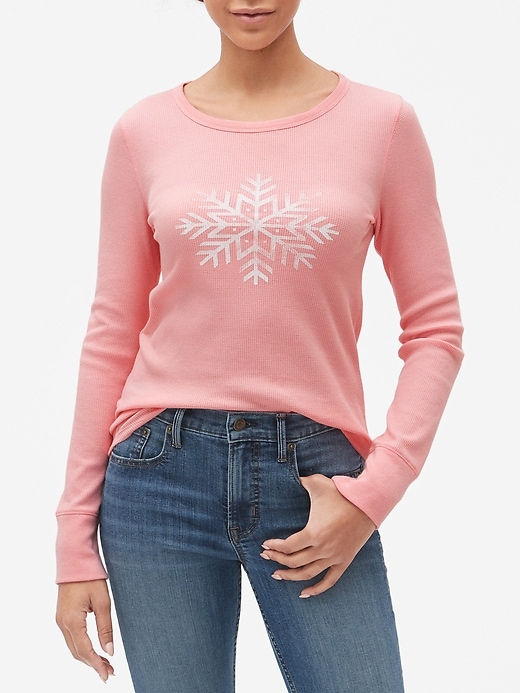 Image number 1 showing, Thermal Snowflake Graphic Long Sleeve T-Shirt