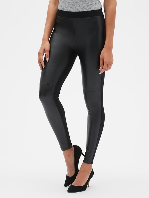 Image number 1 showing, Faux Leather-Front Leggings