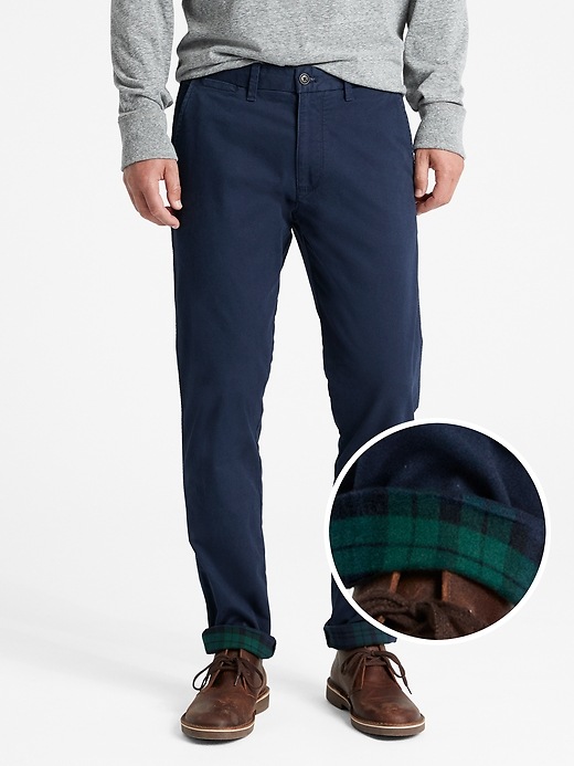 Flannel-Lined Twill Pants in Slim Fit | Gap Factory