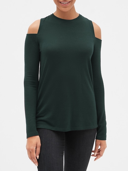 View large product image 1 of 1. Luxe Cold-Shoulder Long Sleeve T-Shirt