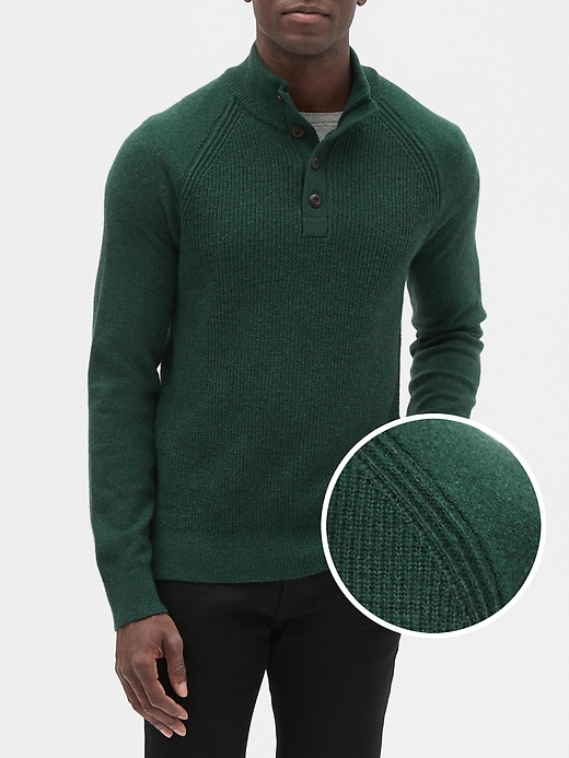 Image number 1 showing, Textured Mockneck Pullover Sweater in Cotton Blend