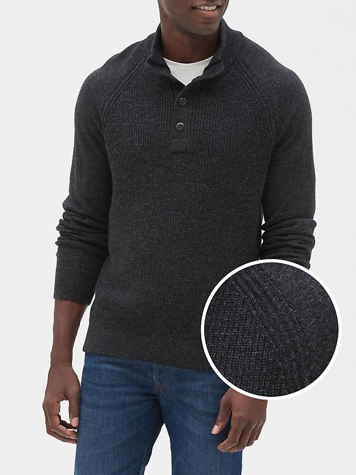 View large product image 1 of 1. Textured Mockneck Pullover Sweater in Cotton Blend