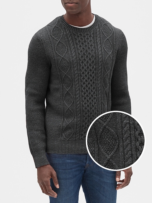 View large product image 1 of 1. Cable-Knit Crewneck Pullover Sweater