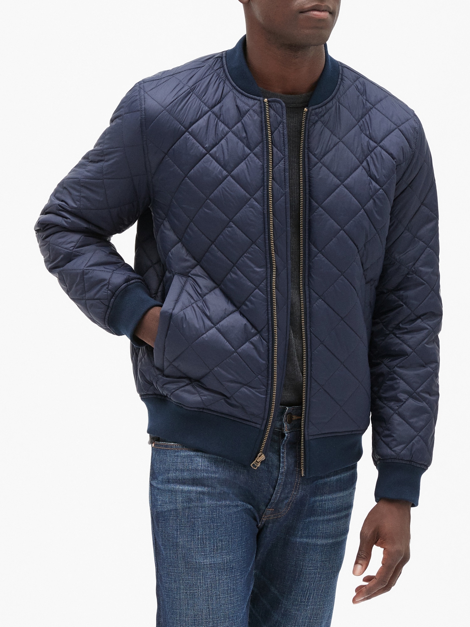 Blue Quilted Bomber Jacket Flash Sales | bellvalefarms.com