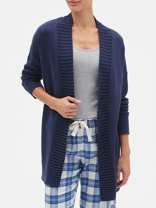 View large product image 1 of 1. Open-Front Shawl Collar Cardigan Sweater