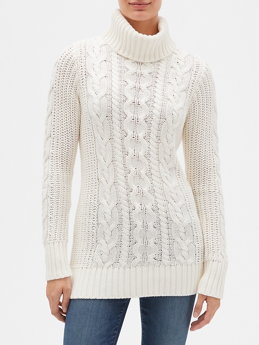 Image number 3 showing, Cable-Knit Turtleneck Pullover Sweater Tunic