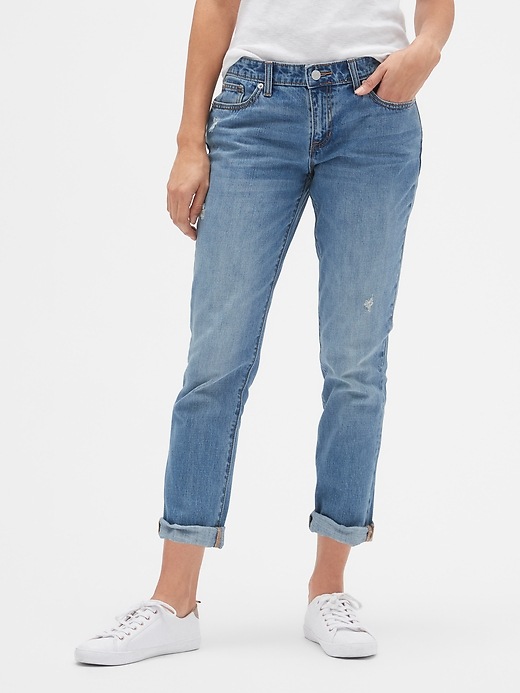 Image number 1 showing, Mid Rise Destructed Sexy Boyfriend Fit Jeans