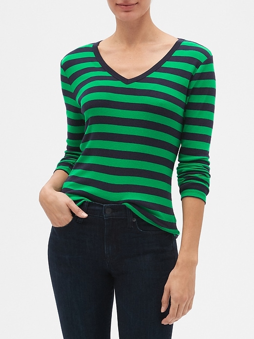 Image number 5 showing, Stripe V-Neck Long Sleeve T-Shirt