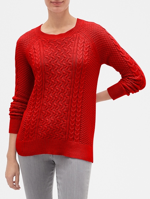 View large product image 1 of 1. Cable-Knit Crewneck Pullover Sweater