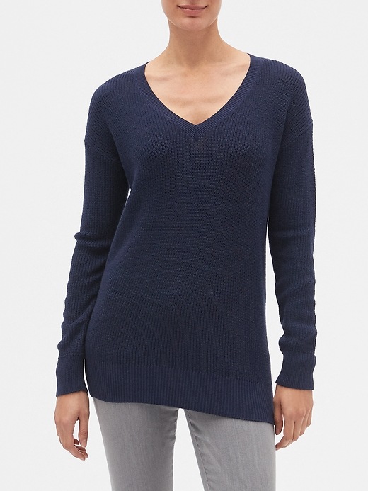 View large product image 1 of 1. V-Neck Tunic Sweater