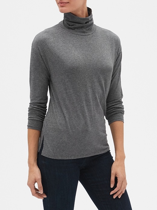 View large product image 1 of 1. Long Sleeve Drop-Shoulder Turtleneck T-Shirt