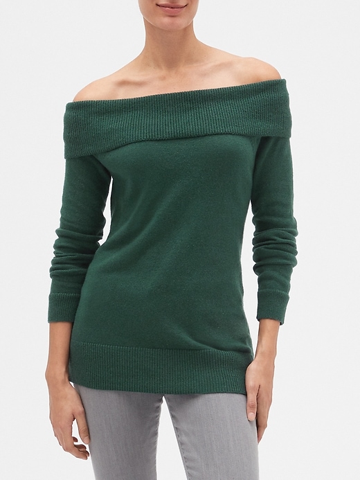View large product image 1 of 1. Ribbed Off-Shoulder Sweater