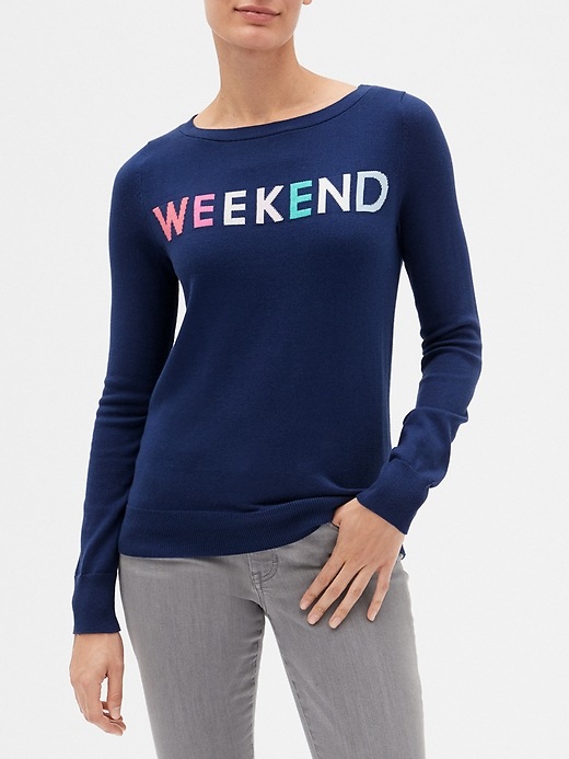 Image number 1 showing, Graphic Boatneck Sweater
