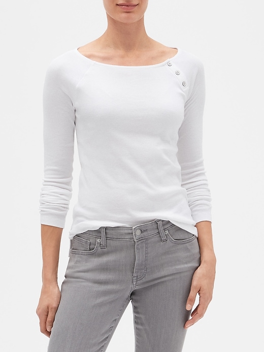 View large product image 1 of 1. Favorite Long Sleeve Button-Shoulder T-Shirt