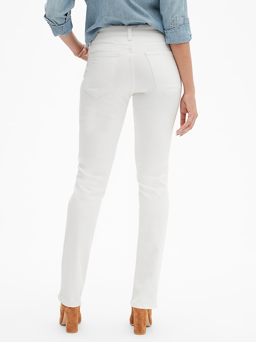 Image number 2 showing, High Rise Slim Straight Cuff Jeans with Distressed Detail