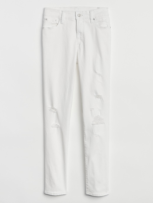 Image number 3 showing, High Rise Slim Straight Cuff Jeans with Distressed Detail