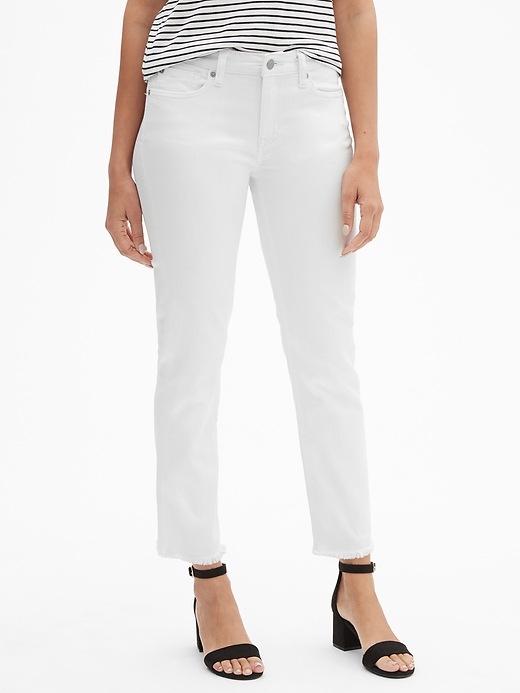 Image number 1 showing, Mid Rise Straight Crop Jeans with Raw-Hem