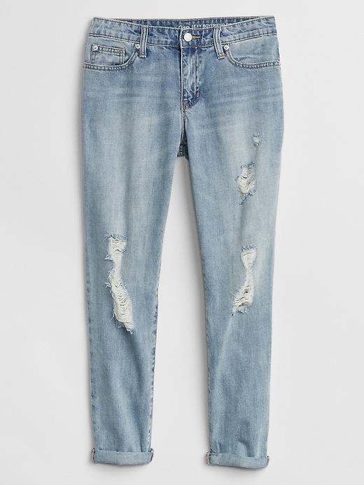 Image number 4 showing, Mid Rise Destructed Boyfriend Fit Jeans