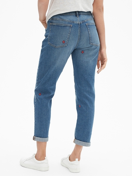 Image number 2 showing, Mid Rise Embroidered Girlfriend Jeans