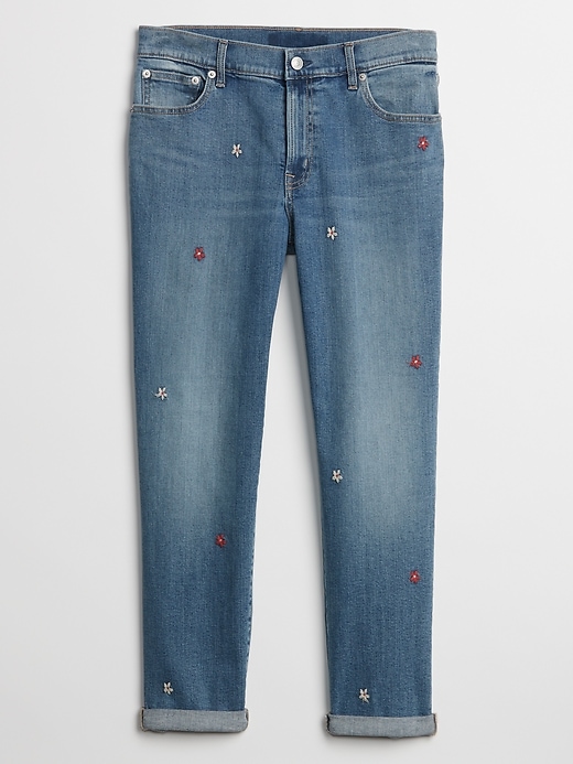 Image number 3 showing, Mid Rise Embroidered Girlfriend Jeans
