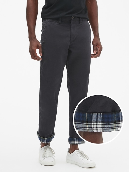 Image number 5 showing, Flannel-Lined Twill Pants in Straight Fit