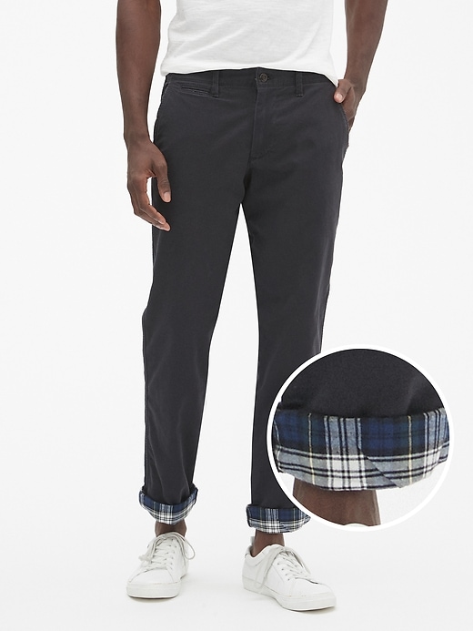 View large product image 1 of 1. Flannel-Lined Twill Pants in Slim Fit