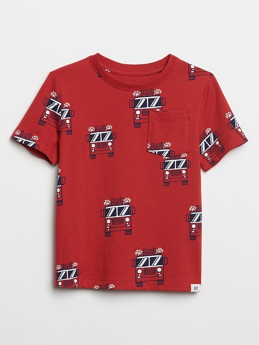 View large product image 1 of 1. Toddler Firetruck Short Sleeve Pocket T-Shirt
