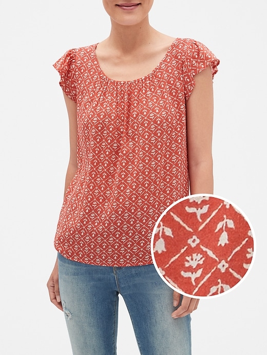 Image number 1 showing, Floral Flutter Top in Cotton-Rayon