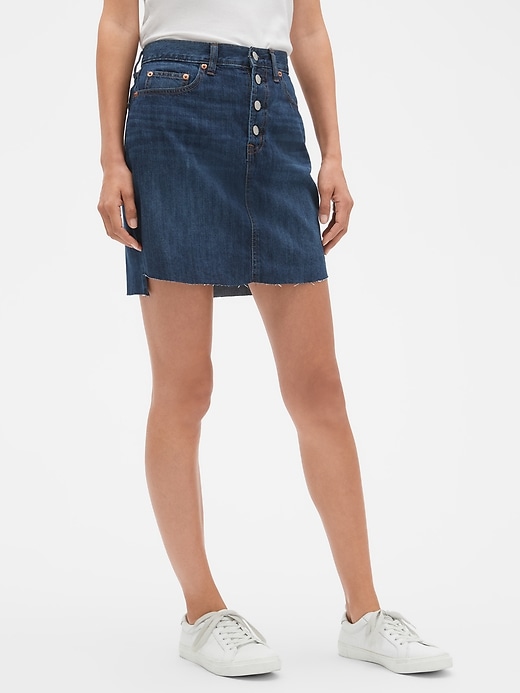 Image number 1 showing, Denim Mini Skirt with Button-Fly