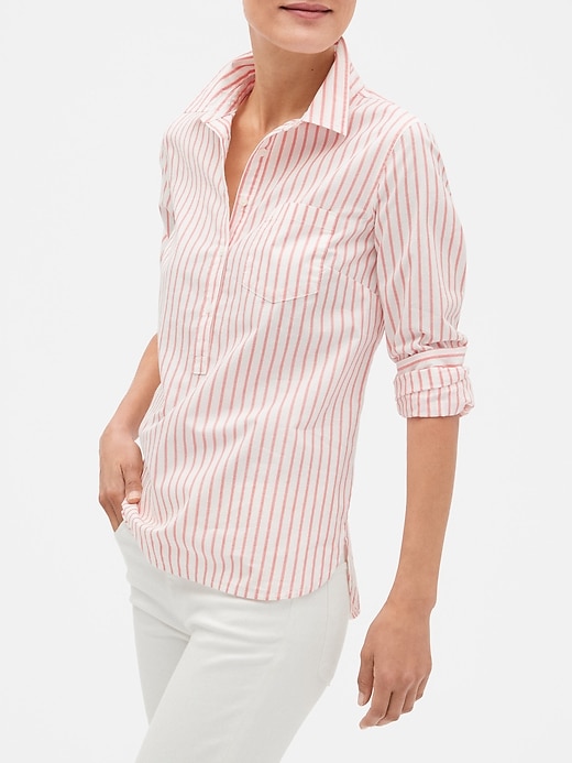 Stripe Popover Boyfriend Shirt in Poplin Gap Factory