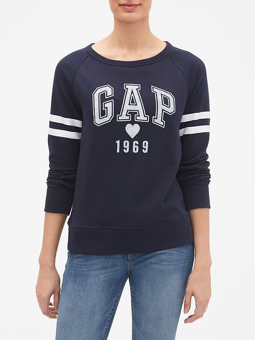 View large product image 1 of 1. Contrast-Stripe Heart Gap Logo Pullover Sweatshirt