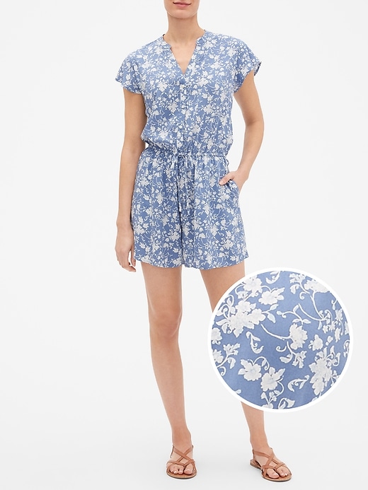 View large product image 1 of 1. Print Romper in Rayon