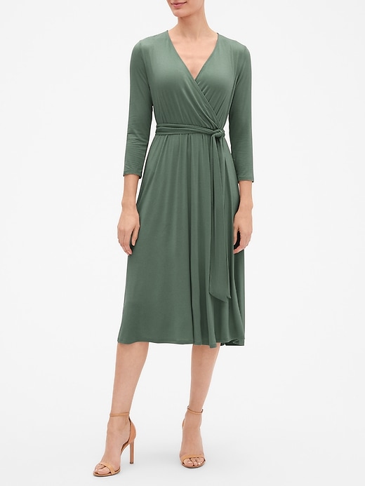 Three-Quarter Sleeve Midi Wrap Dress | Gap Factory