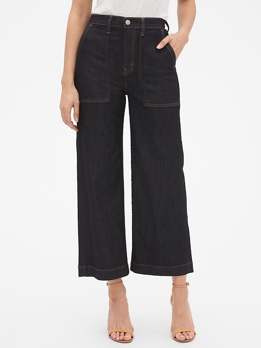 Image number 1 showing, High Rise Utility Wide-Leg Jeans