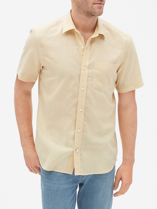 Image number 1 showing, Short Sleeve Shirt in Linen-Cotton