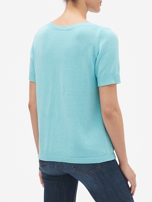Image number 2 showing, Short Sleeve Pocket Pullover Sweater in Cotton