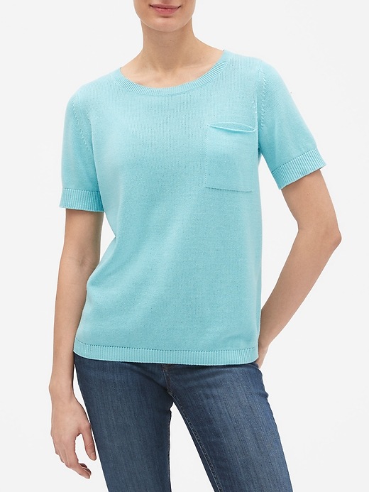 Image number 1 showing, Short Sleeve Pocket Pullover Sweater in Cotton