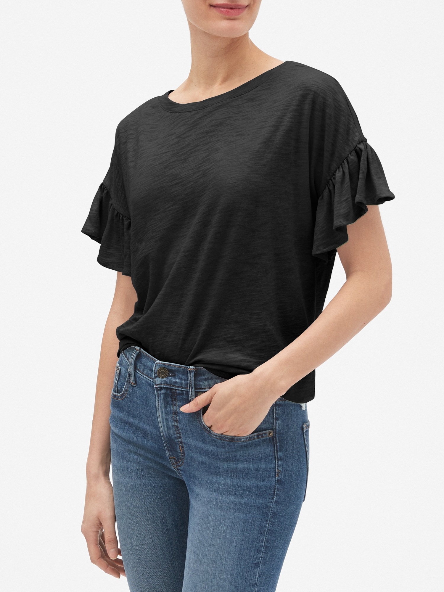 Easy Ruffle-Sleeve T-Shirt in Slub | Gap Factory
