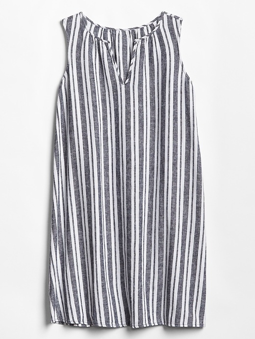 Image number 3 showing, Stripe Split-Neck Shift Dress in Linen-Rayon