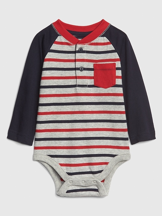 View large product image 1 of 1. Baby Henley Raglan Stripe Bodysuit