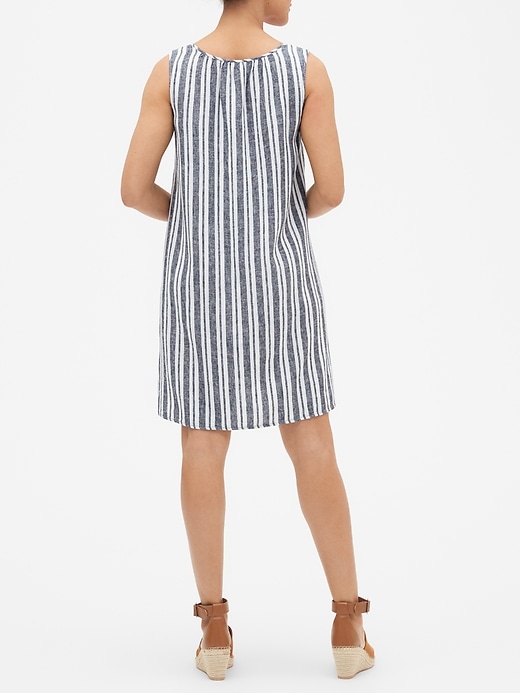 Image number 2 showing, Stripe Split-Neck Shift Dress in Linen-Rayon