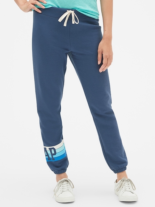 View large product image 1 of 1. Stripe Gap Logo Graphic Joggers In French Terry