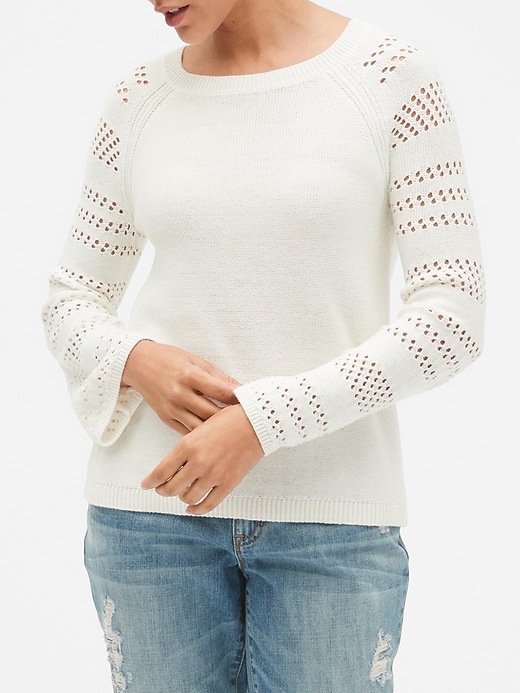 Image number 1 showing, Open-Stitch Bell-Sleeve Sweater